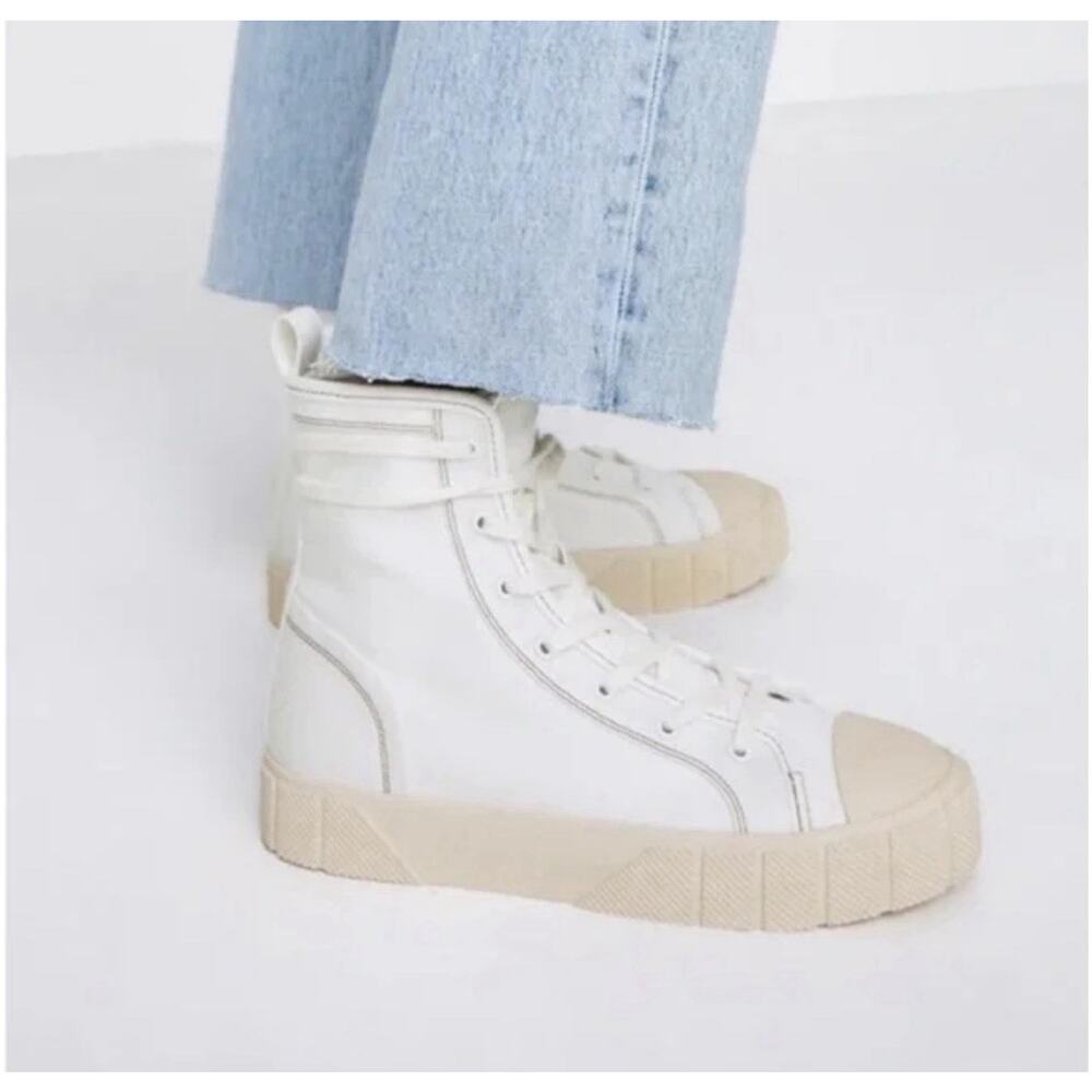 Zara Womens Chunky Platform High Top Sneakers Sz 40 US 9 White Combat Canvas